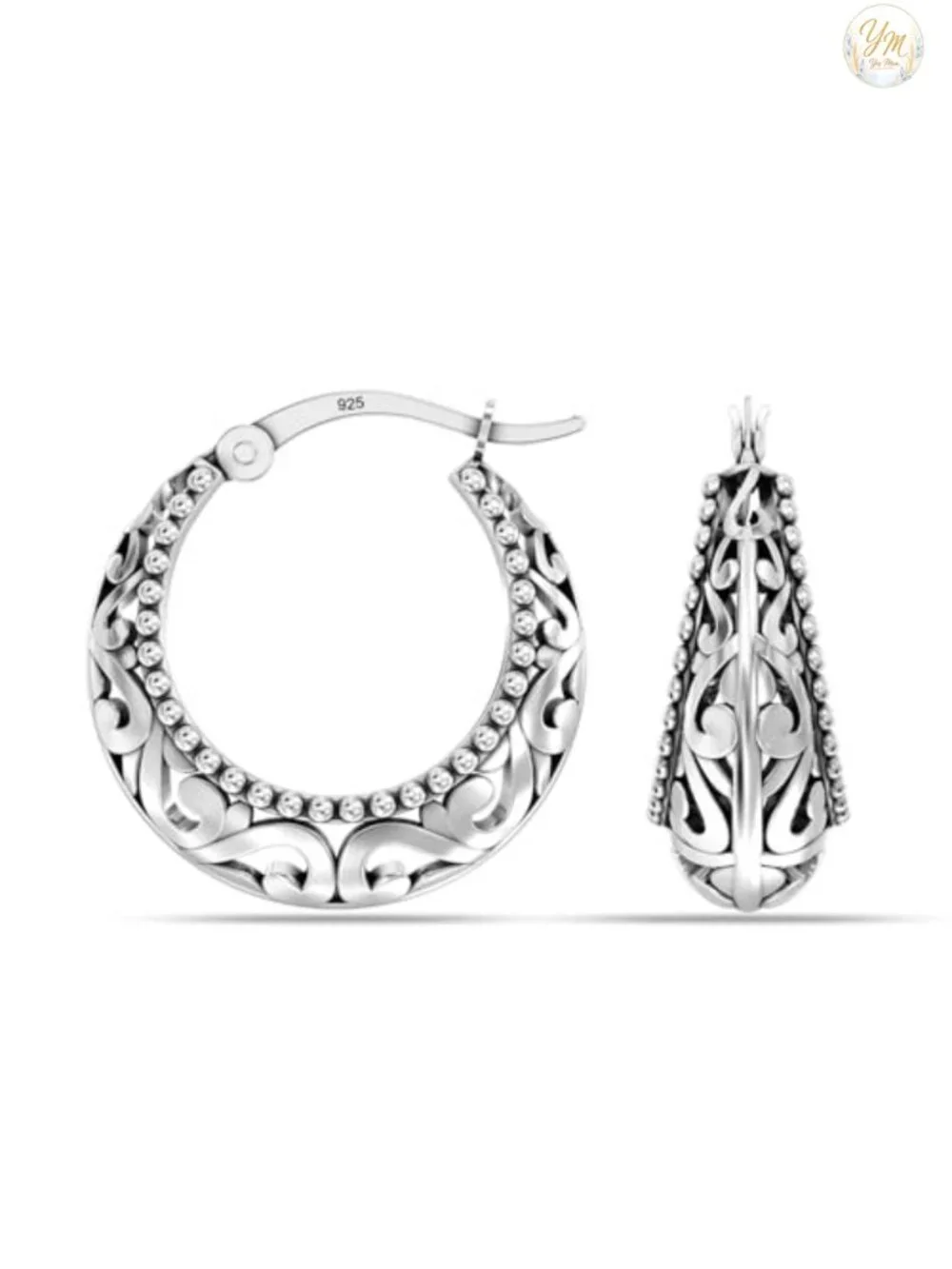 925 Sterling Silver Hoop Earrings | Women's Filigree Openwork Lightweight